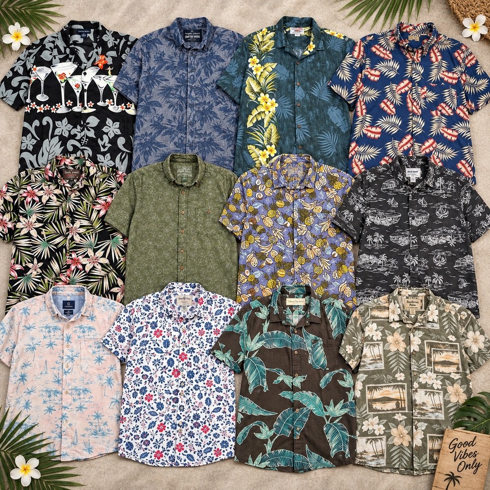 Lot of 12 Hawaiian Shirts Mens XXL 2XL Tropical Floral Aloha Bundle Silk Cotton